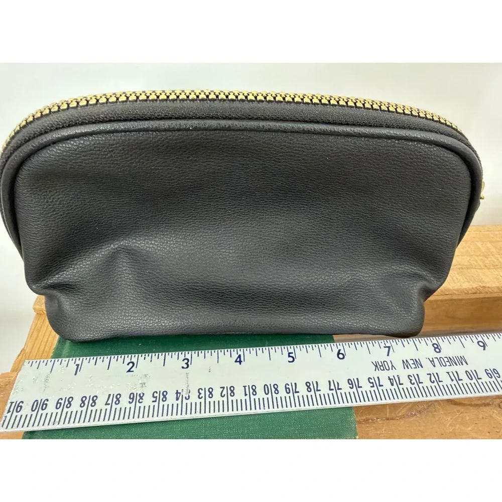 Disney Mickey Mouse Quilted Black Faux Leather Cosmetic Makeup Bag Gold Stud Vtg